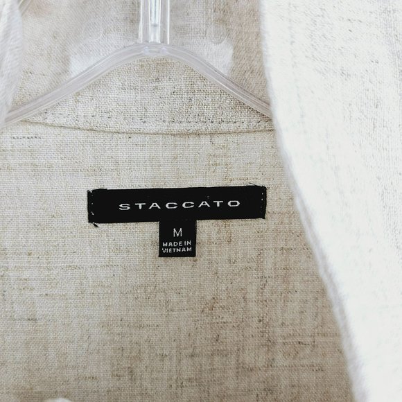 Staccato Moto Utility Jacket M Viscose Linen Zip Snap Roll Tab Sleeve Oatmeal - Picture 2 of 13
